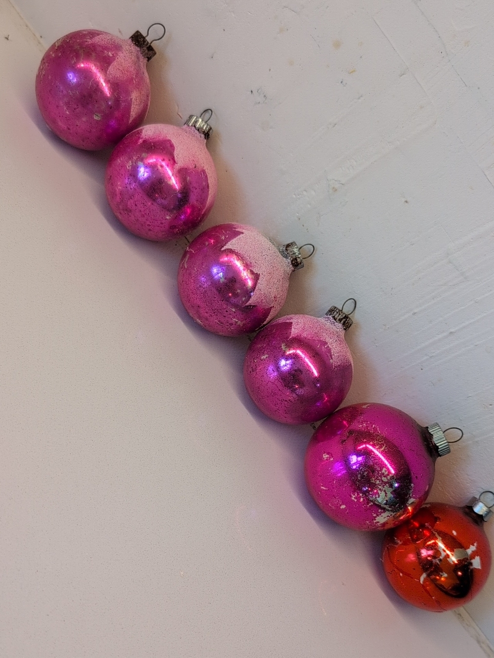 Vintage Mercury Glass Ornaments Lot of 6 from Aluminum Tree 5 Pink 1 Red